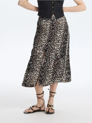 Reserved - Wzorzysta spódnica z wiskozy - brązowy