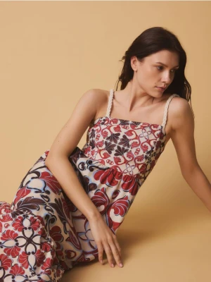 Reserved - Wzorzysta sukienka - kremowy