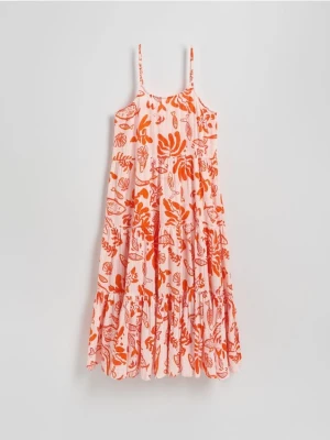 Reserved - Wzorzysta sukienka maxi na ramiączkach - pomarańczowy