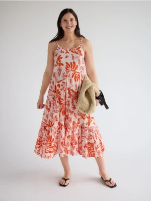 Reserved - Wzorzysta sukienka maxi na ramiączkach - pomarańczowy