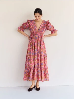 Reserved - Wzorzysta sukienka maxi - zielony