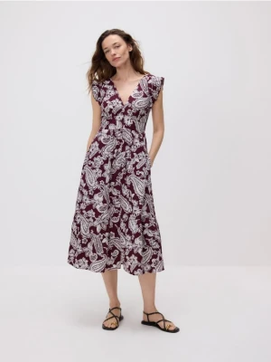 Reserved - Wzorzysta sukienka midi - bordowy