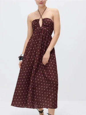 Reserved - Wzorzysta sukienka midi - brązowy