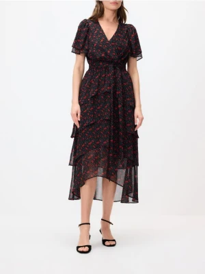 Reserved - Wzorzysta sukienka midi - czarny