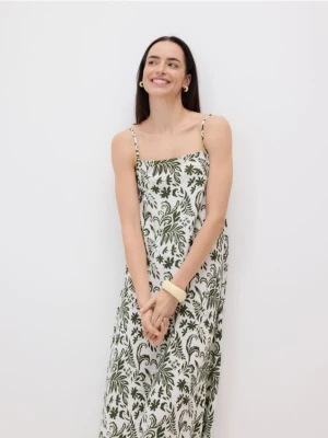 Reserved - Wzorzysta sukienka midi - kremowy