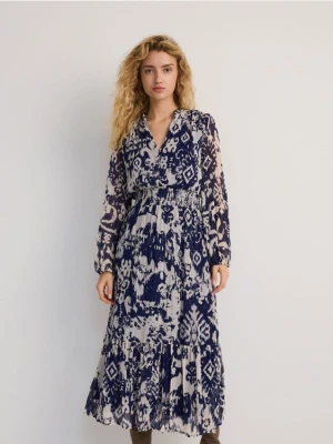 Reserved - Wzorzysta sukienka midi - niebieski