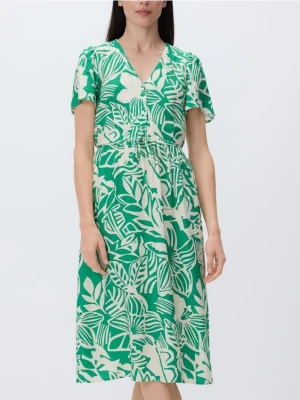 Reserved - Wzorzysta sukienka midi z wiskozą - zielony