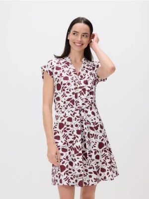 Reserved - Wzorzysta sukienka mini - bordowy