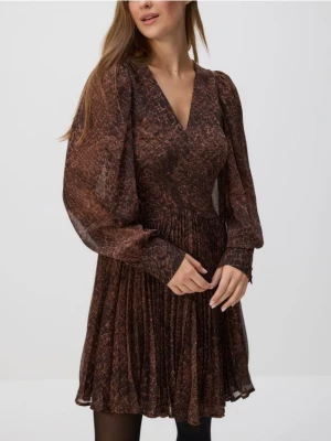 Reserved - Wzorzysta sukienka mini - ciemnobrązowy