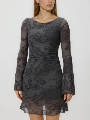 Reserved - Wzorzysta sukienka mini - ciemnoszary