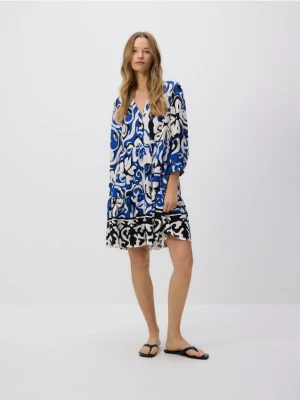 Reserved - Wzorzysta sukienka mini - niebieski