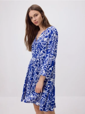 Reserved - Wzorzysta sukienka mini - niebieski