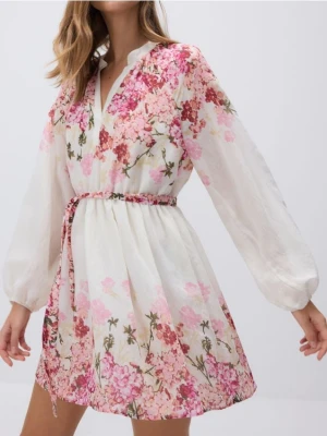 Reserved - Wzorzysta sukienka mini - wielobarwny