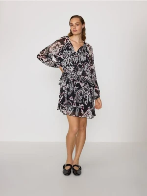 Reserved - Wzorzysta sukienka mini - wielobarwny