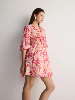 Reserved - Wzorzysta sukienka mini z bawełny - wielobarwny