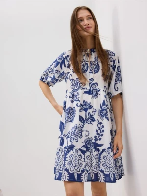 Reserved - Wzorzysta sukienka - niebieski
