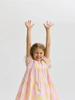 Reserved - Wzorzysta sukienka - pastelowy róż