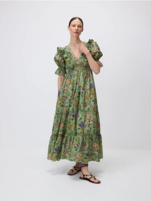 Reserved - Wzorzysta sukienka z bawełny - jasnozielony