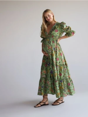 Reserved - Wzorzysta sukienka z bawełny - jasnozielony