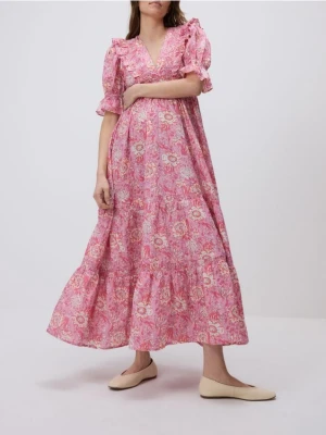 Reserved - Wzorzysta sukienka z bawełny - różowy