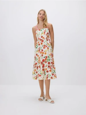 Reserved - Wzorzysta sukienka z bawełny - wielobarwny