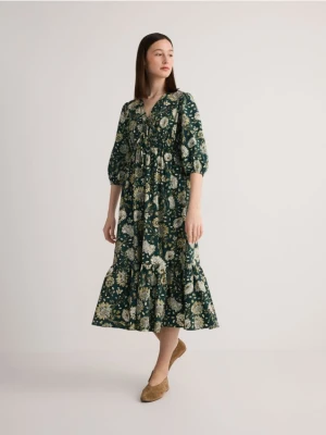 Reserved - Wzorzysta sukienka z bawełny - wielobarwny