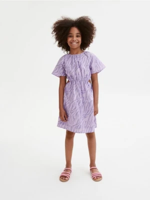 Reserved - Wzorzysta sukienka z lnem - lawendowy