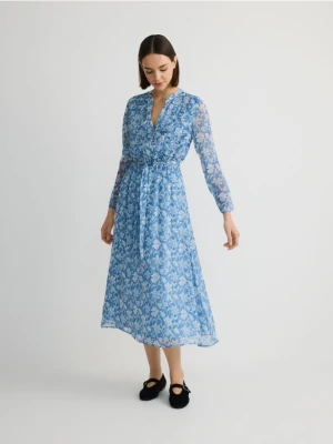 Reserved - Wzorzysta sukienka z wiązaniem - jasnoniebieski