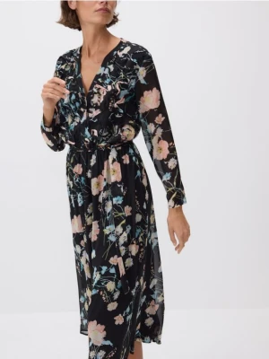 Reserved - Wzorzysta sukienka z wiązaniem - wielobarwny