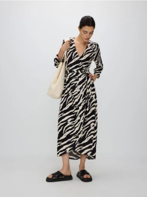 Reserved - Wzorzysta sukienka z wiskozy - czarny