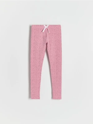 Reserved - Wzorzyste legginsy z kokardką - różowy
