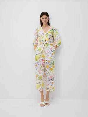 Reserved - Wzorzyste spodnie z lnem - wielobarwny