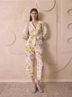 Reserved - Wzorzyste spodnie z lnem - wielobarwny