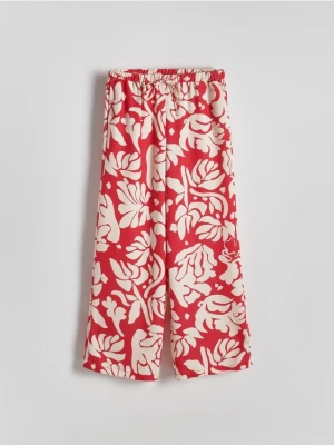 Reserved - Wzorzyste spodnie z lyocelem - czerwony