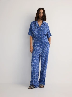 Reserved - Wzorzyste spodnie z wiskozy - jasnoniebieski