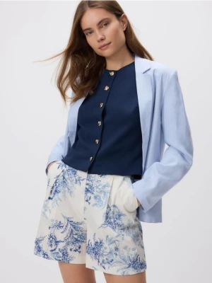 Reserved - Wzorzyste szorty z bawełny - niebieski