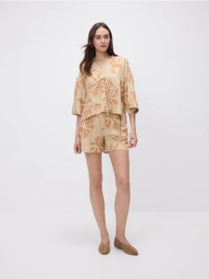 Reserved - Wzorzyste szorty z dodatkiem lnu - wielobarwny