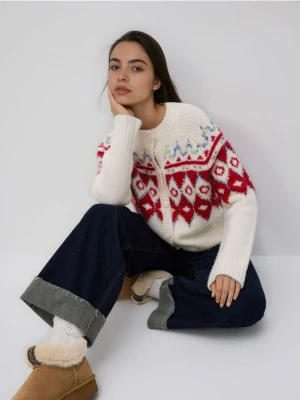 Reserved - Wzorzysty kardigan - czerwony