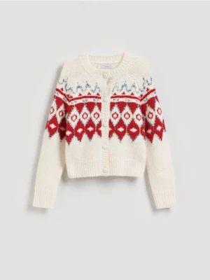 Reserved - Wzorzysty kardigan - czerwony