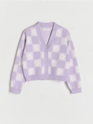 Reserved - Wzorzysty kardigan - lawendowy