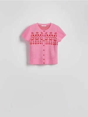 Reserved - Wzorzysty kardigan - różowy