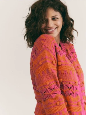 Reserved - Wzorzysty kardigan z bawełną - wielobarwny