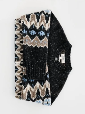 Reserved - Wzorzysty kardigan z wełną - wielobarwny