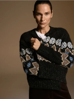 Reserved - Wzorzysty kardigan z wełną - wielobarwny