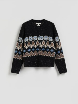Reserved - Wzorzysty kardigan z wełną - wielobarwny