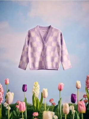 Reserved - Wzorzysty kardigan z wiskozą - lawendowy