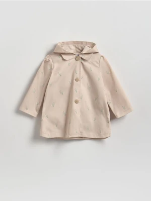 Reserved - Wzorzysty płaszcz z kapturem - beżowy