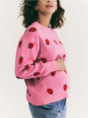 Reserved - Wzorzysty sweter z bawełną - różowy