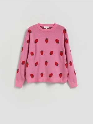 Reserved - Wzorzysty sweter z bawełną - różowy