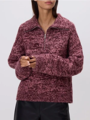 Reserved - Wzorzysty sweter z kołnierzykiem - bordowy